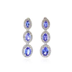 14KT White Gold 3.05ctw Tanzanite and Diamond Dangle Earrings