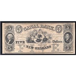 1800s $5 Canal Bank New Orleans Obsolete Bank Note