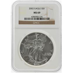 2002 $1 American Silver Eagle Coin NGC Graded MS69