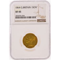 1864 Great Britain Gold Sovereign Coin NGC Graded XF45