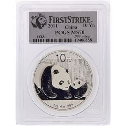 2011 China Panda Silver Coin 10 Yuan PCGS First Strike MS70