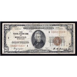 1929 $20 Federal Reserve Bank of Minneapolis National Currency Note