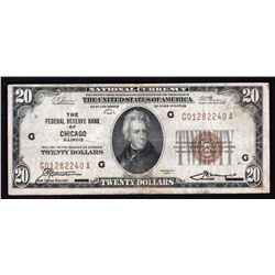 1929 $20 Federal Reserve Bank of Chicago National Currency Note
