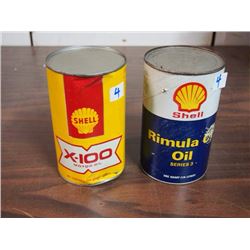 Shell X-100 Motor Oil Tin / Shell Rimula C Oil Tin (Both Full)