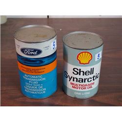 Ford Automatic Transmission Fluid Tin / Shell Synarctic Multigrade Motor Oil Tin (Both Full)