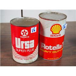 Texaco Ursa Super Plus Motor Oil Tin / Shell Rotella T Heavy Duty Oil Tin (Both Empty)
