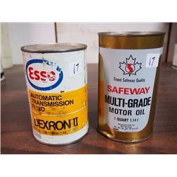 Esso Automatic Transmission Fluid Dexron II Tin / Safeway Multi-Grade Motor Oil Tin (Both Full)