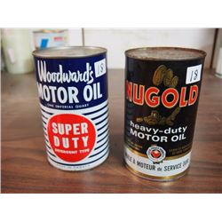 Woodward's Motor Oil Super Duty Detergent Type Tin / Nugold Heavy-Duty Motor Oil Tin (Both Full)