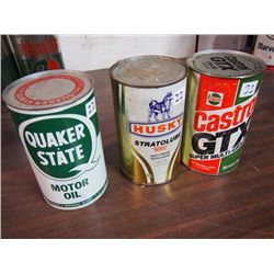 Quaker State Motor Oil Tin / Husky Stratolube "6000" Tin / Castro GTX Motor Oil Tin (All Empty)
