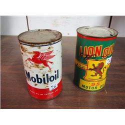 Mobiloil Tin/ Lion Oils Motor Oil Tin (Both Empty)