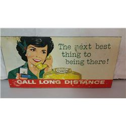 Tin Long Distance Telephone Sign 28"x14"