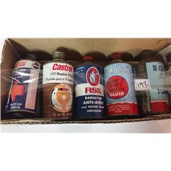 Assorted Cone Top Tins (5) (Castrol, Fisk, Tumbler)