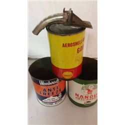 Tins (3) & Oil Spout (Shell, Woodwards, Castrol)