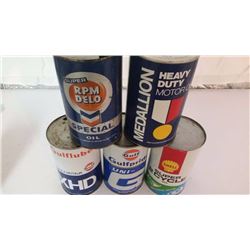 Assorted Empty Quart Cans (5) (Shell, Gulf)