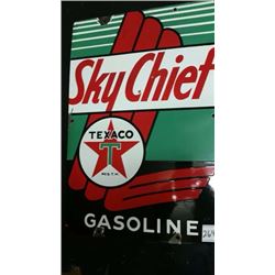 Texaco Sky Chief Porcelain Pump Sign - 18"x12"