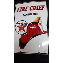 Texaco Fire Chief Porcelain Pump Sign - 18"x12"