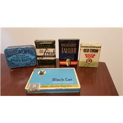 Tobacco Tins & Pack (5 Pcs) (1910 Tax Stamp on Tuxedo, Chum Package is Factory Sealed)