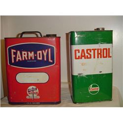 Large Oil Tins (2) (Castrol And Farm-Oyl)