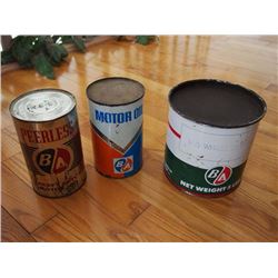 BA Tins (3) (Peerless Heavy Duty Oil, Motor Oil, HD Wheel Bearing)