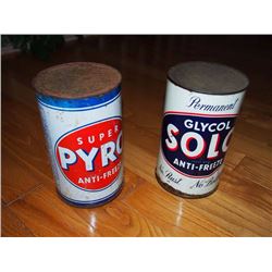 Oil Tins (2) (Super Pyro Anti-Freeze, Glycol Solo Anti-Freeze)