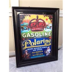 Red Crown Gasoline % Polarine Sign (17"x13" Framed Repro)