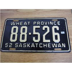 1952 Saskatchewan License Plate