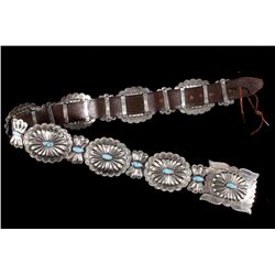 Navajo Silver & Turquoise Concho Belt Excellent
