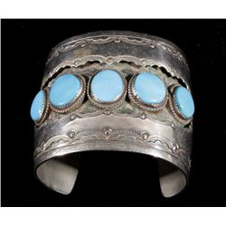 Navajo Silver & Turquoise Shadowbox Cuff