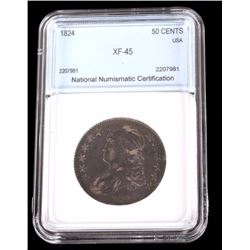 1824 Bust 50C NNC XF-45 Blue & Grey Original Tone