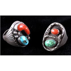 Navajo Sterling Silver Turquoise & Coral Rings