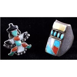 Zuni Sterling Silver Turquoise Inlaid Rings