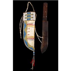 Plains Parfleche Beaded Sheath & Snake Bowie Knife