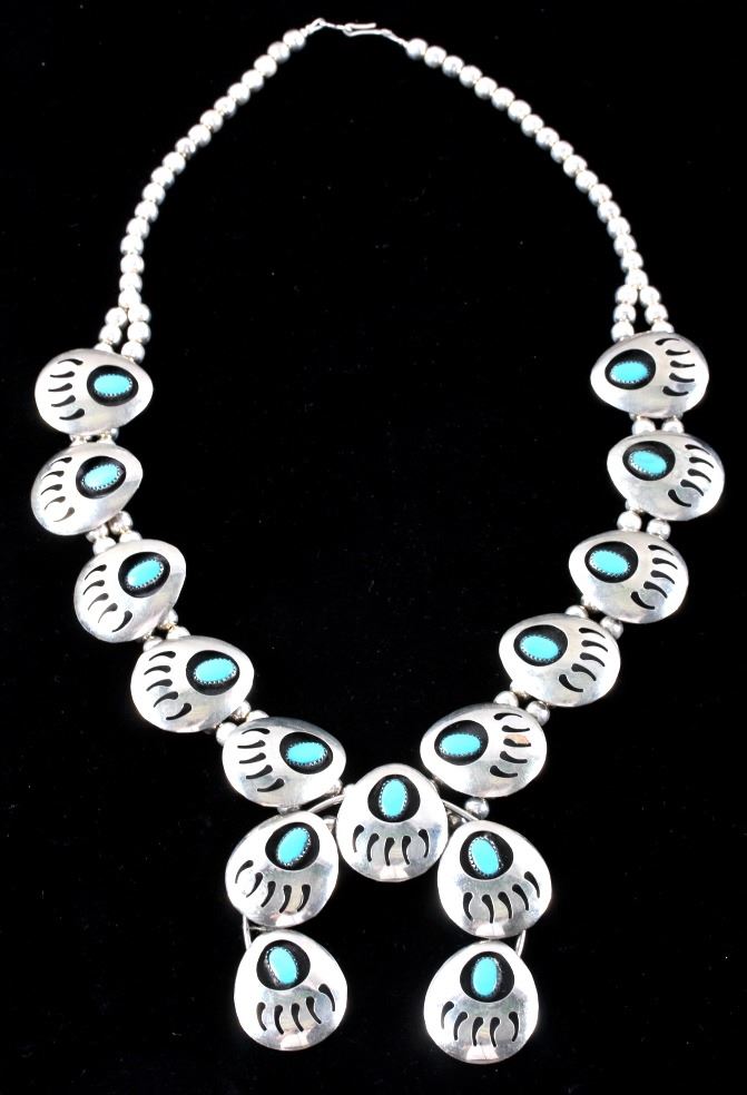 Navajo Bear Paw Turquoise Squash Blossom