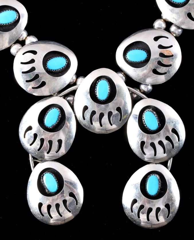 Navajo Bear Paw Turquoise Squash Blossom