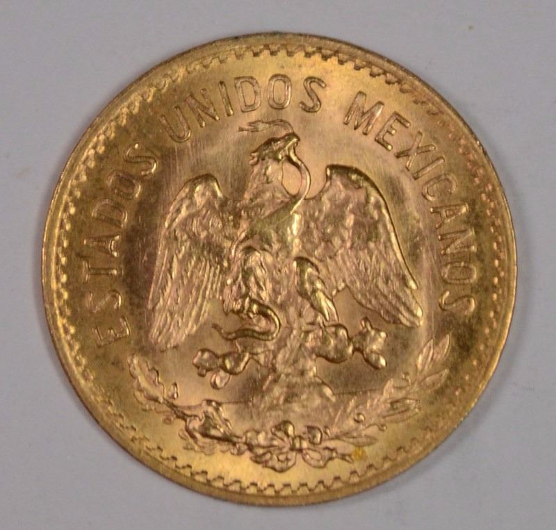 1955 MEXICO 5 PESO GOLD, BU