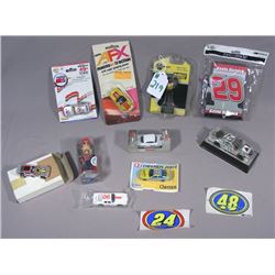 BOX LOT OF MISC. DIE CAST RACING CARS AND MEMORABILIA