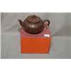 Image 1 : Purple clay ribbed signature tea pot, purportedly 20th century, 3 1/2" in height