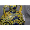 Image 2 : Yellow ground blue and white moon flask, purportedly early 15th century, 11 1/2" in height