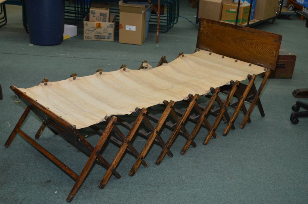 Antique oak British Officer's campaign bed