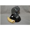 Image 1 : Carved soapstone figure of an Inuit figure holding a bird signed in syllabic and on a wooden base (n
