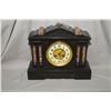 Image 1 : Antique slate chiming mantle clock, with porcelain and brass dial, working at time of cataloguing