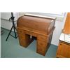 Image 1 : Antique oak double pedestal Mission style roll top desk with fitted interior and original key