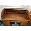 Image 2 : Antique oak double pedestal Mission style roll top desk with fitted interior and original key