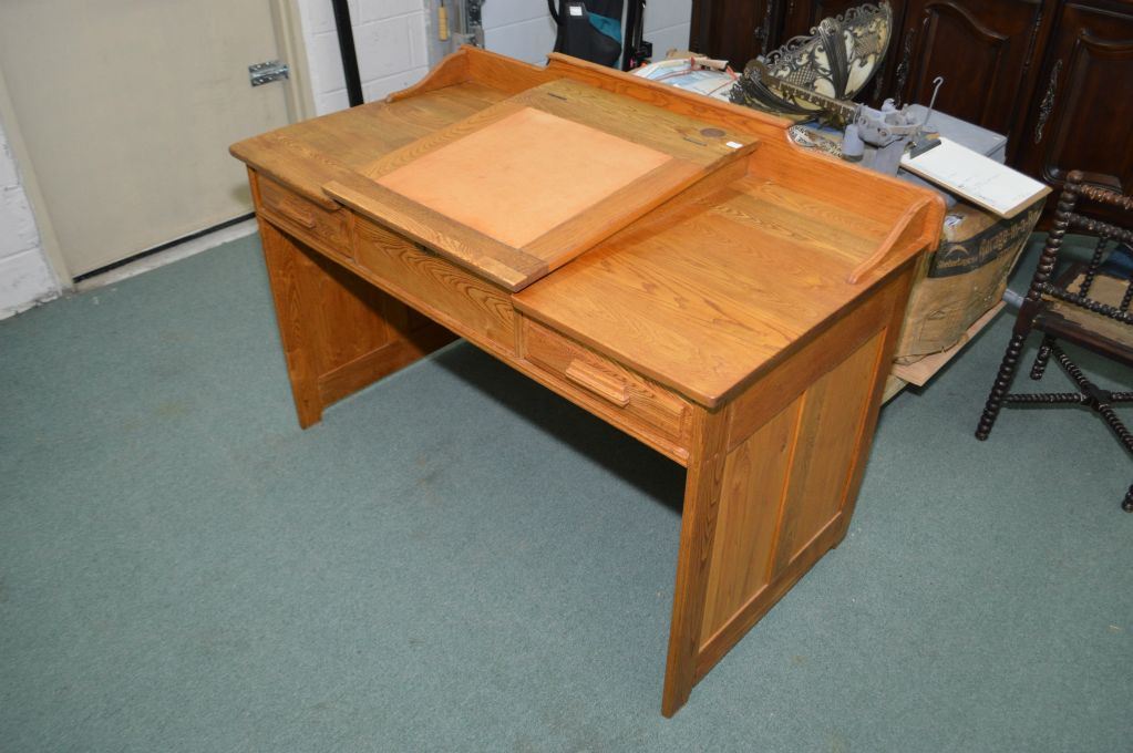 Antique Canadiana clerk's desk with flip up writing surface, two