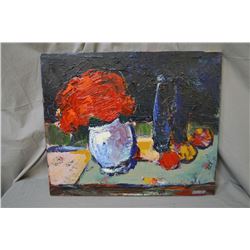 Oil on canvas  Scarlet Flower  signed by artist Nedjo Jovanetic 20  x 24 