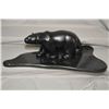 Image 1 : Large carved soapstone of a bear signed Totan 16" long comes with a stone base 24" wide