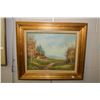 Image 1 : Gilt framed oil on canvas of a cottage scene signed by artist, 16" X 20"