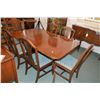 Image 1 : Double pedestal Regency style mahogany dining table with six chairs including one carver, extra inse