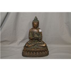 Qing Dynasty gilt bronze Buddha seated in lotus position with hands in Daharmachakra mudra 12" in he