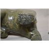 Image 2 : Two soapstone carvings including a some prone bear and a 7" long bear signed by artist Noha